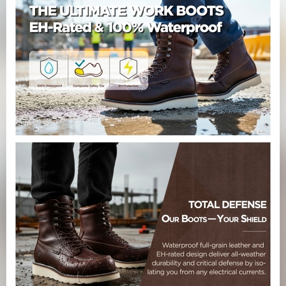 NIB Genuine Leather 8" Work Safety Work Boots Composite Toe Goodyear 11 mens - Picture 9 of 11